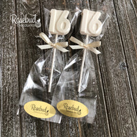 12 NUMBER SIXTEEN #16 Chocolate Lollipops Candy Birthday Party Favors