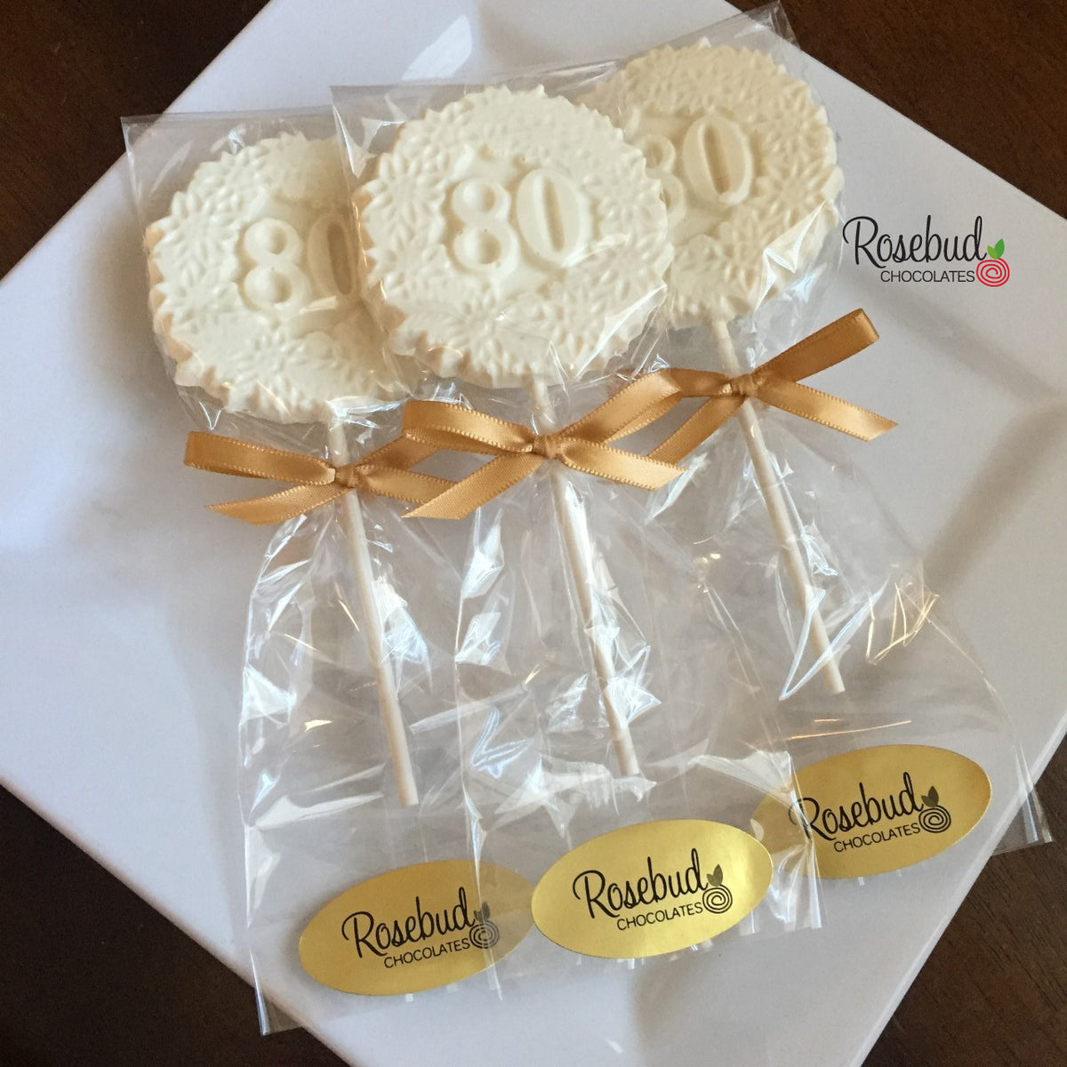 12 NUMBER EIGHTY #80 Chocolate Decorative FLORAL Lollipop Candy Favors 80th  Birthday Party