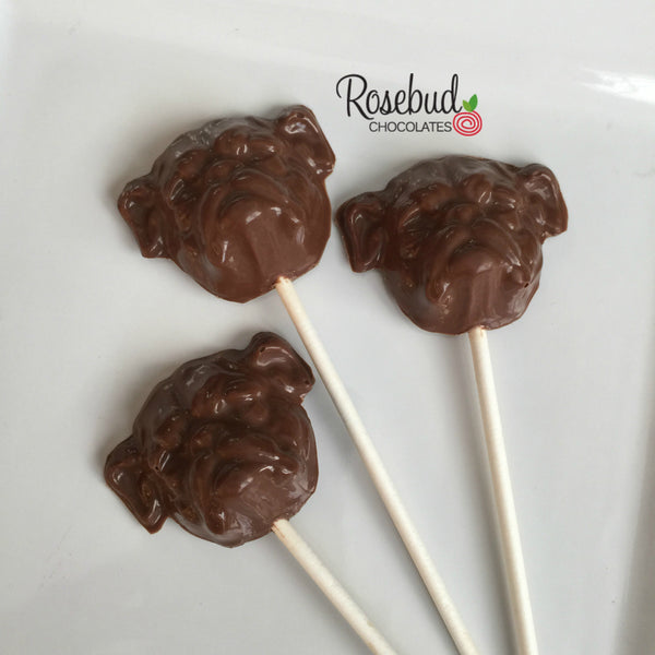 12 BULLDOG Chocolate Lollipops Candy Party Favors