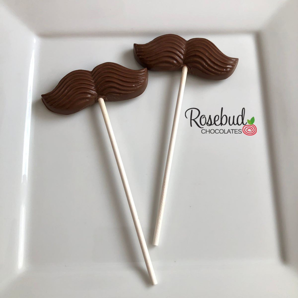 12 MUSTACHE Chocolate Lollipop Candy Birthday Party Favors Rosebud