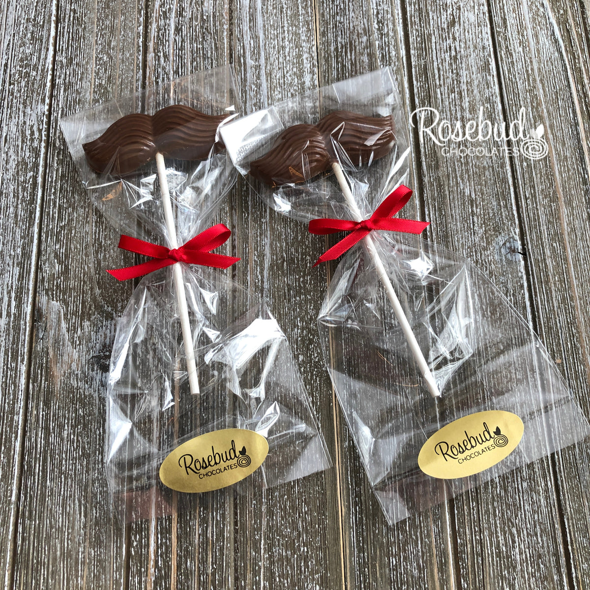 12 MUSTACHE Chocolate Lollipop Candy Birthday Party Favors Rosebud