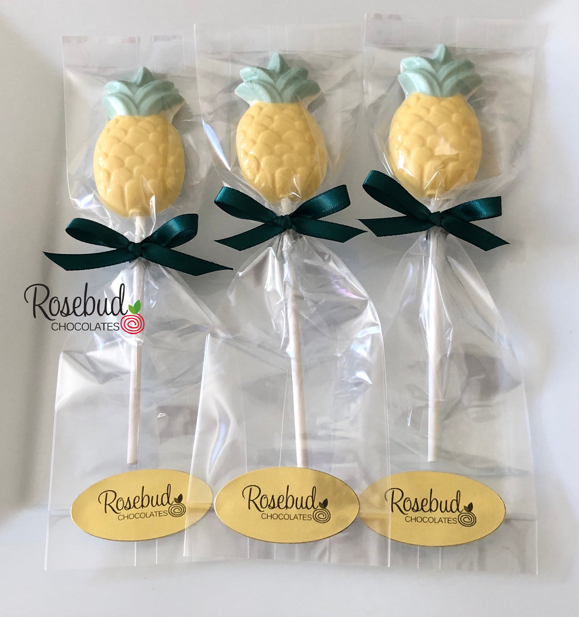 12 PINEAPPLE Chocolate Lollipop Candy Party Favors Rosebud Chocolates