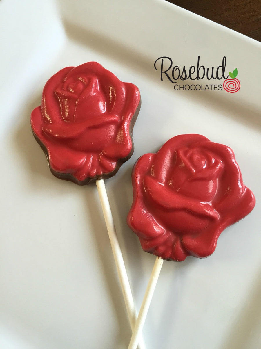 12 ROSE Bloom Chocolate Lollipop Flowers Wedding Birthday Party Favors