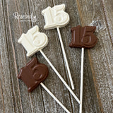 15th Birthday Set of 12 Chocolate Lollipops #15 Party Favors