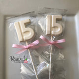 15th Birthday Set of 12 Chocolate Block #15 Lollipops Candy Party Favors