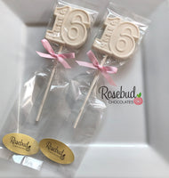 12 SWEET Sixteen #16 Chocolate Lollipops 16th Birthday Party Favors
