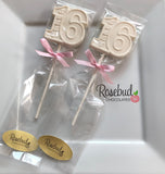 12 SWEET Sixteen #16 Chocolate Lollipops 16th Birthday Party Favors