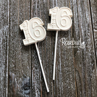 12 SWEET Sixteen #16 Chocolate Lollipops 16th Birthday Party Favors