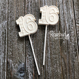 12 SWEET Sixteen #16 Chocolate Lollipops 16th Birthday Party Favors