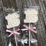 12 SWEET Sixteen #16 Chocolate Lollipops 16th Birthday Party Favors