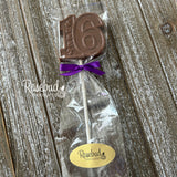 12 SWEET Sixteen #16 Chocolate Lollipops 16th Birthday Party Favors