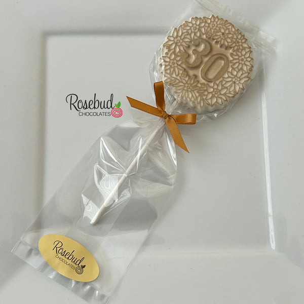 12 Number THIRTY #30 Chocolate Decorative Floral GOLD DUSTED Lollipop Party Favors 30th Birthday Anniversary