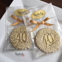 12 Number FORTY #40 Chocolate Decorative Floral GOLD DUSTED Lollipop Party Favors 40th Birthday Anniversary