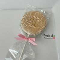 12 Number FORTY #40 Chocolate Decorative Floral GOLD DUSTED Lollipop Party Favors 40th Birthday Anniversary