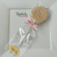 12 Number FORTY #40 Chocolate Decorative Floral GOLD DUSTED Lollipop Party Favors 40th Birthday Anniversary