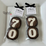 70th Birthday Set of 8 Chocolate Oreo Cookie #70 Party Favors "Cheers to 70 Years" Tags