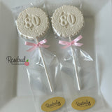 12 NUMBER EIGHTY #80 Chocolate Decorative FLORAL Lollipop Candy Favors 80th Birthday Party