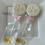 12 NUMBER EIGHTY #80 Chocolate Decorative FLORAL Lollipop Candy Favors 80th Birthday Party