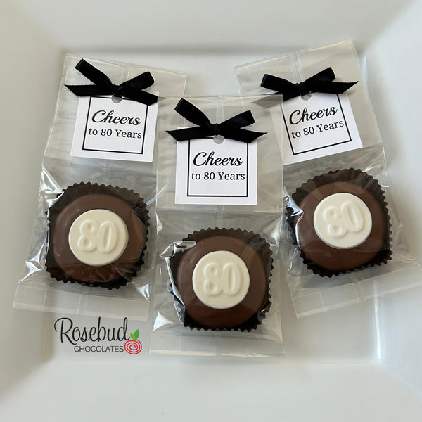 12 #80 Chocolate Covered Oreo Cookie CHEERS to 80 Years 80th Birthday Party Favors