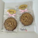 90th Birthday Set of 12 Chocolate #90 Floral Lollipops Party Favors Gold Dusted