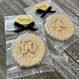 90th Birthday Set of 12 Chocolate #90 Floral Lollipops Party Favors Gold Dusted
