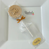 90th Birthday Set of 12 Chocolate #90 Floral Lollipops Party Favors Gold Dusted