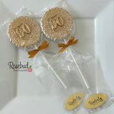 90th Birthday Set of 12 Chocolate #90 Floral Lollipops Party Favors Gold Dusted