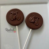 BICYCLE Set of 12 Chocolate Lollipops Candy Bike Party Favors