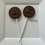 BICYCLE Set of 12 Chocolate Lollipops Candy Bike Party Favors
