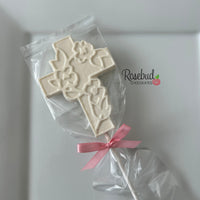 12 CROSS Large Floral Chocolate Lollipop Religious Candy Party Favors
