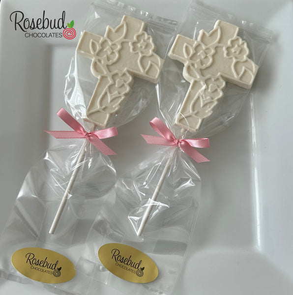 12 CROSS Large Floral Chocolate Lollipop Religious Candy Party Favors