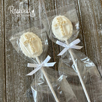 12 CROSS Small Chocolate Oval Lollipops Religious Candy Party Favors Gold Dusted