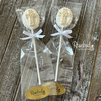 12 CROSS Small Chocolate Oval Lollipops Religious Candy Party Favors Gold Dusted