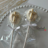 12 CROSS Small Chocolate Oval Lollipops Religious Candy Party Favors Gold Dusted