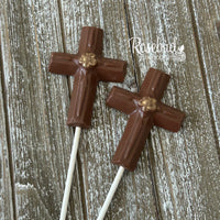 12 CROSS Gold Rose Chocolate Lollipop Religious Candy Party Favors
