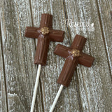 12 CROSS Gold Rose Chocolate Lollipop Religious Candy Party Favors