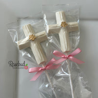 12 CROSS Gold Rose Chocolate Lollipop Religious Candy Party Favors