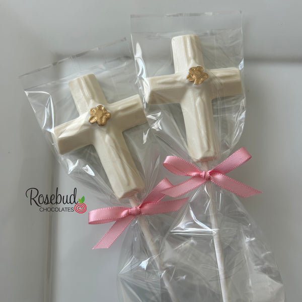 12 CROSS Gold Rose Chocolate Lollipop Religious Candy Party Favors