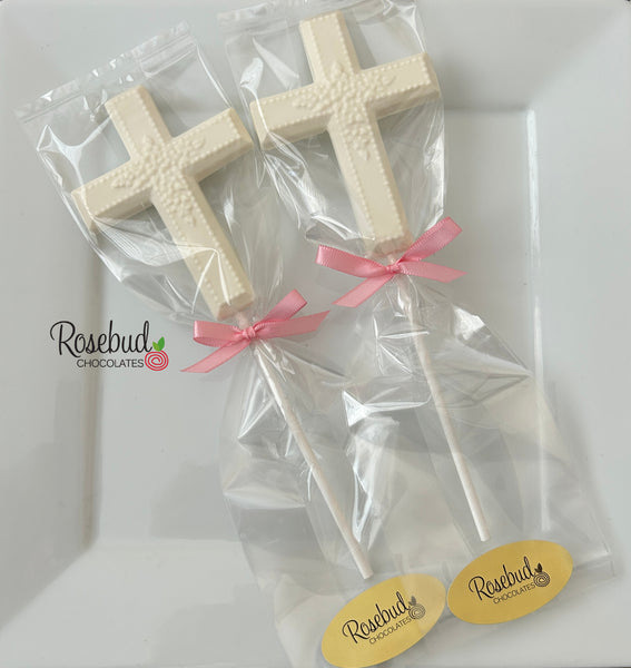 12 CROSS Large Floral Chocolate Lollipop Religious Candy Party Favors