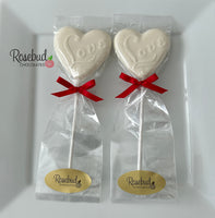 12 Heart Shaped LOVE Chocolate Lollipops Candy Wedding Birthday Party Favors