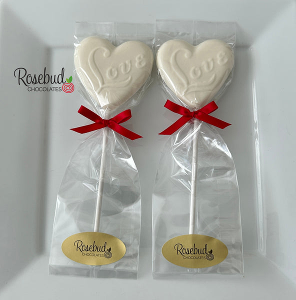 12 Heart Shaped LOVE Chocolate Lollipops Candy Wedding Birthday Party Favors