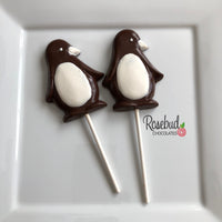 12 PENGUIN Large Chocolate Lollipops Candy Animal Party Favors