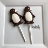 12 PENGUIN Large Chocolate Lollipops Candy Animal Party Favors