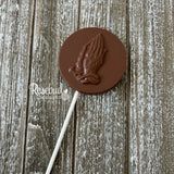 12 PRAYING HANDS Round Chocolate Lollipops Religious Candy Party Favors
