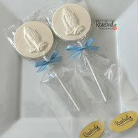 12 PRAYING HANDS Round Chocolate Lollipops Religious Candy Party Favors