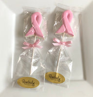 12 AWARENESS RIBBON Breast Cancer Pink Chocolate Lollipops Candy Party Favors