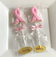 12 AWARENESS RIBBON Breast Cancer Pink Chocolate Lollipops Candy Party Favors