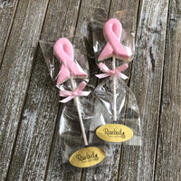 12 AWARENESS RIBBON Breast Cancer Pink Chocolate Lollipops Candy Party Favors