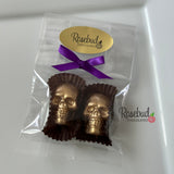 SKULLS Set of 12 Chocolate Candy Halloween Party Favors Gold Dusted