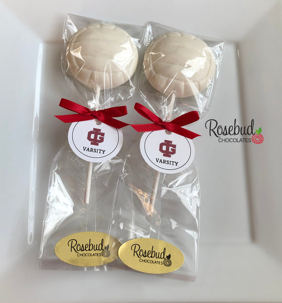 12 VOLLEYBALL Chocolate Lollipops Sports Birthday Party Favors Personalized Tags